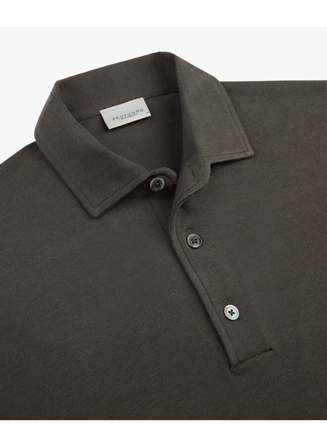 Profuomo polo lange mouw Lyocell dark brown
