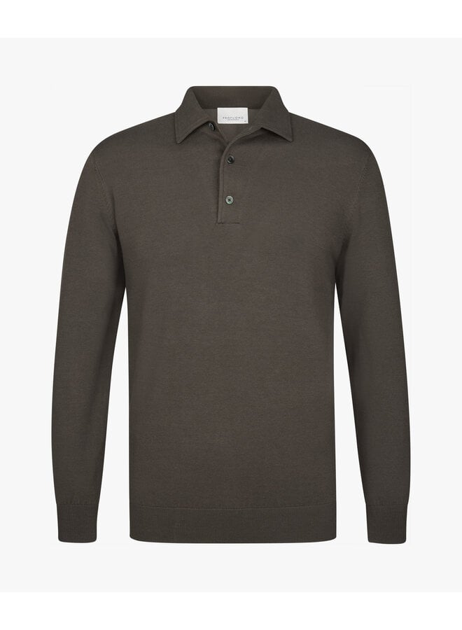 Polo lange mouw one piece collar dark Brown