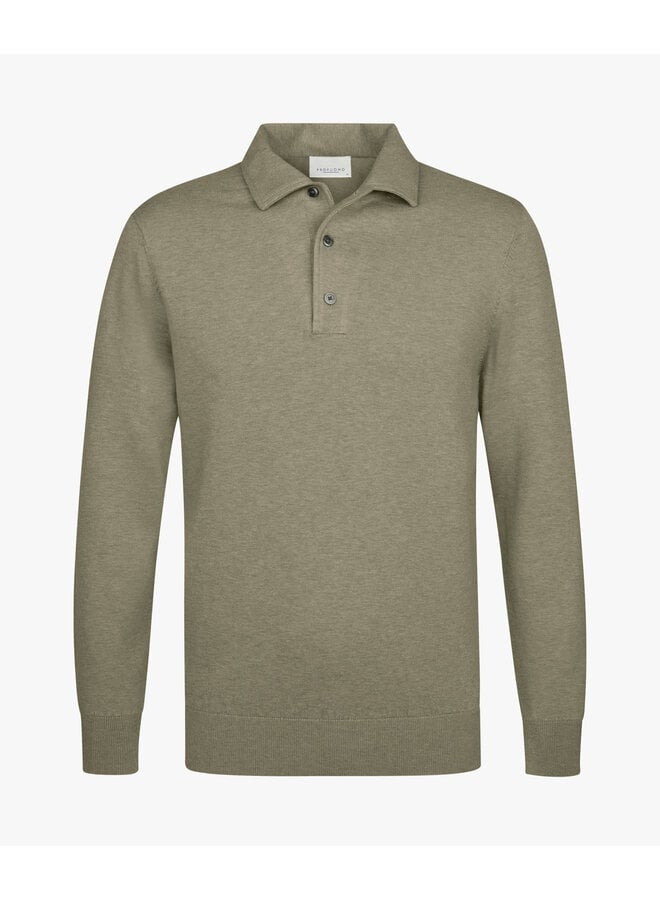 Polo lange mouw one piece collar mid green