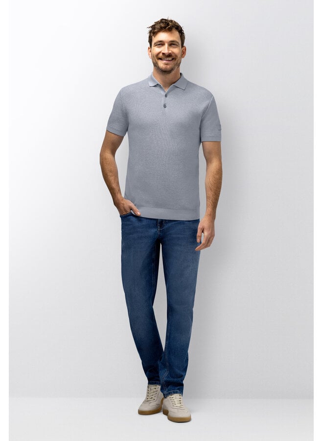 State of Art polo korte mouw gebreid licht blauw