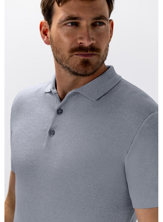 State of Art polo korte mouw gebreid licht blauw