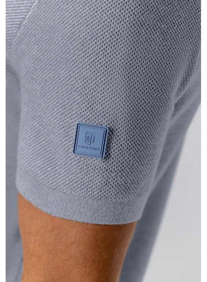 State of Art polo korte mouw gebreid licht blauw