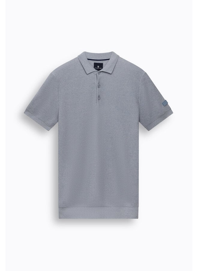 State of Art polo korte mouw gebreid licht blauw