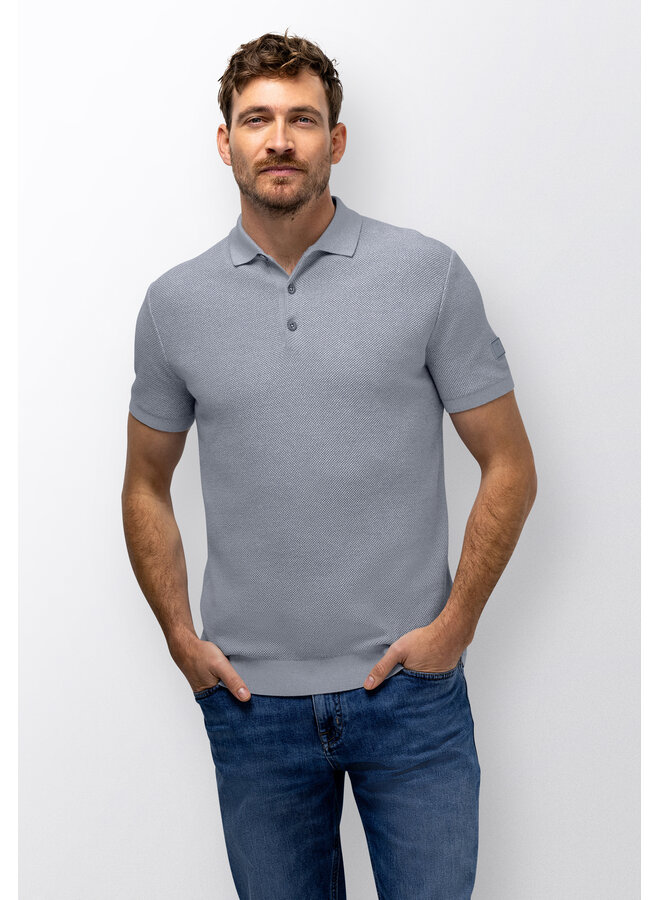 Gebreide polo korte mouw licht blauw