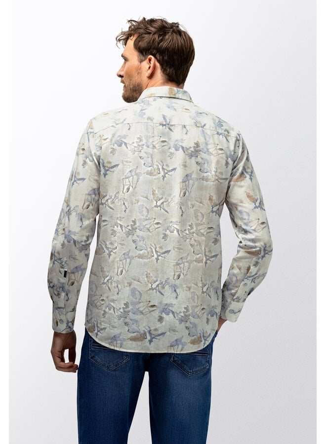 State of Art shirt met lange mouw botanische print beige