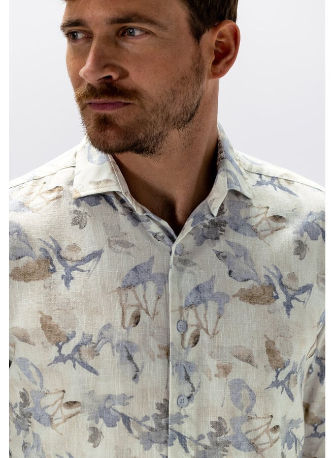 State of Art shirt met lange mouw botanische print beige