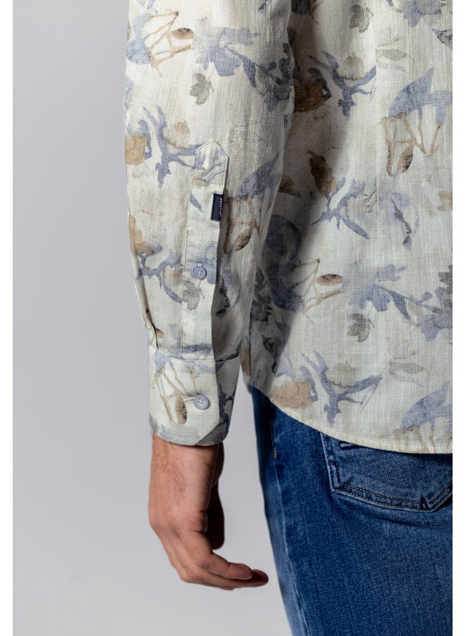 State of Art shirt met lange mouw botanische print beige
