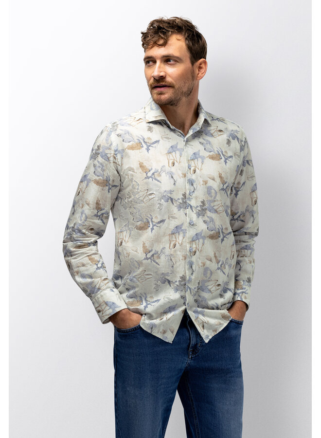 State of Art shirt met lange mouw botanische print beige