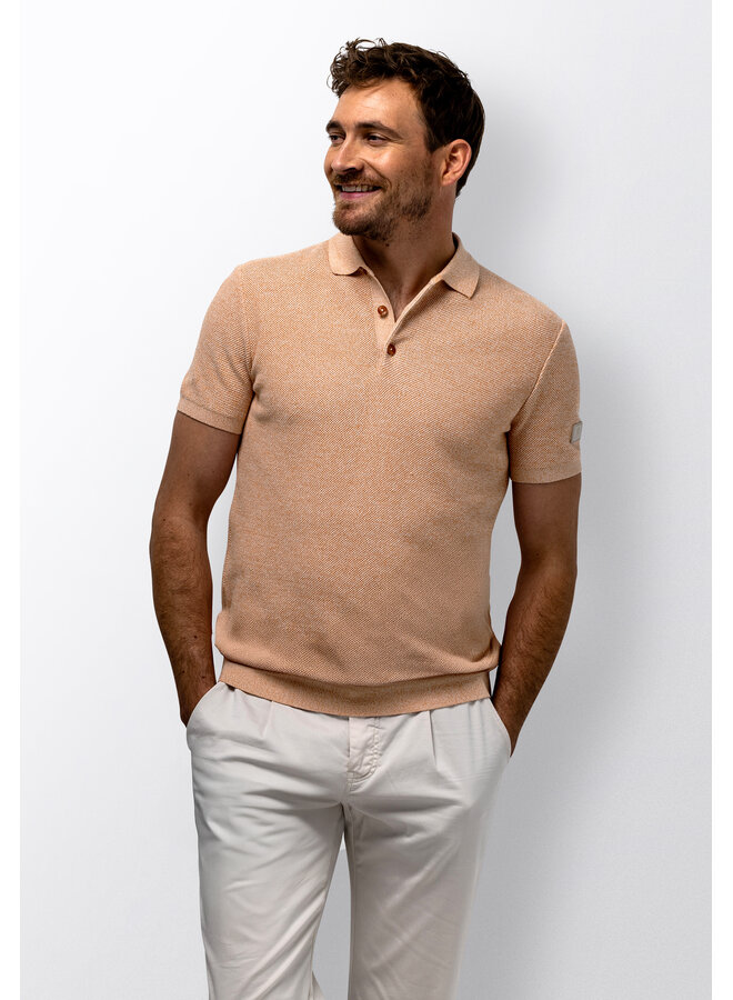 Gebreide polo korte mouw peach