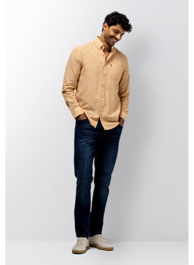 State of Art overhemd lange mouw linnenmix streep peach