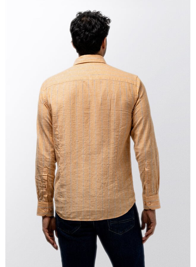 State of Art overhemd lange mouw linnenmix streep peach