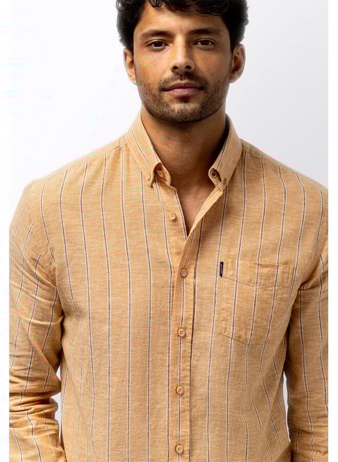 State of Art overhemd lange mouw linnenmix streep peach