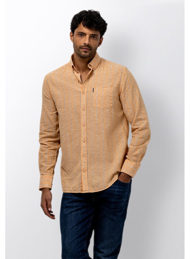 State of Art overhemd lange mouw linnenmix streep peach