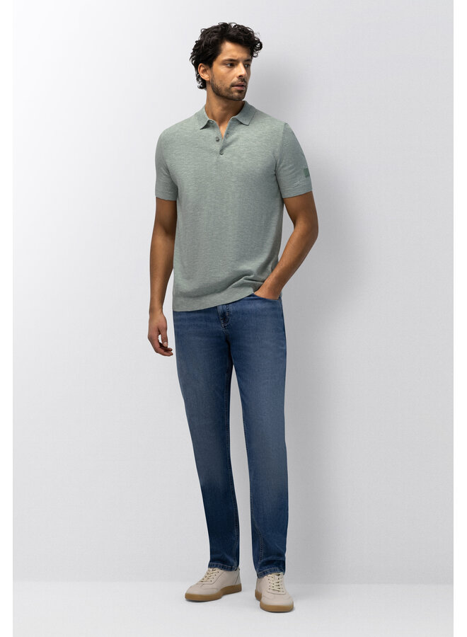 State of Art gebreide polo korte mouw licht groen