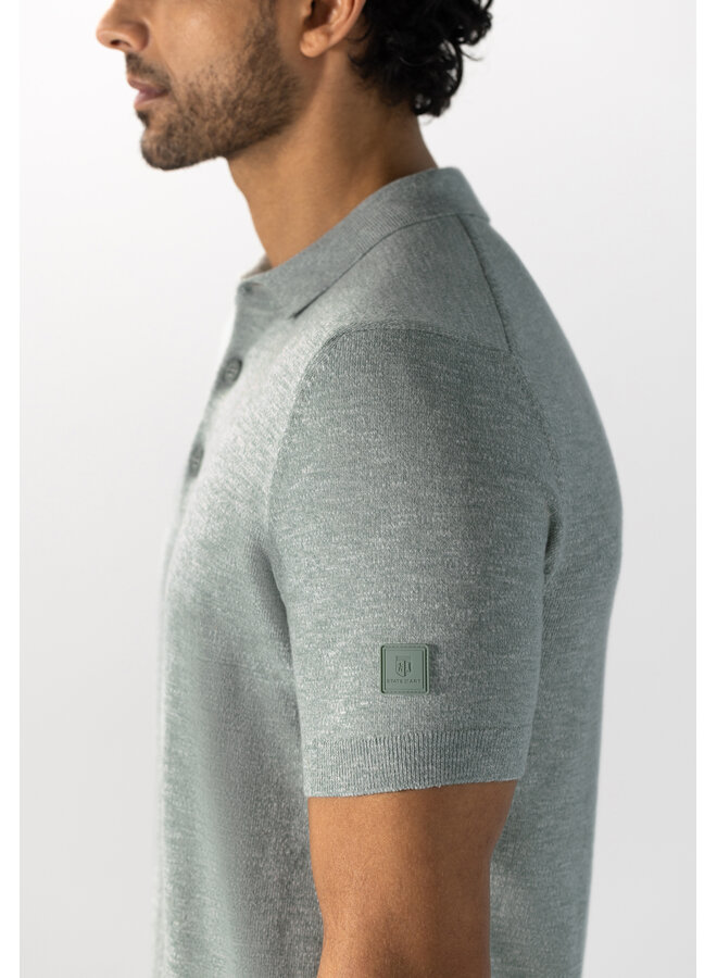 State of Art gebreide polo korte mouw licht groen