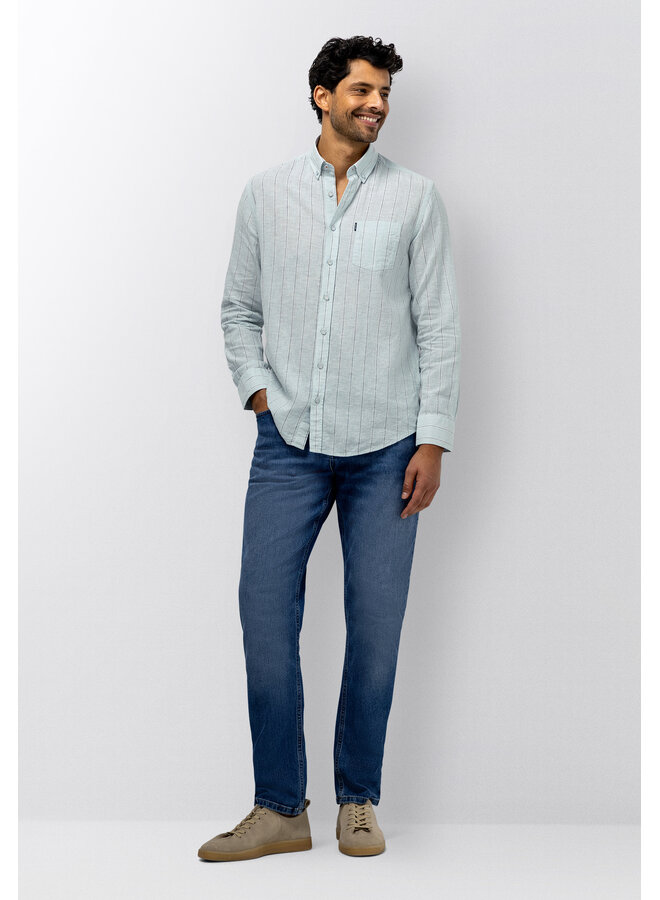 State of Art shirt met streep linnen licht blauw