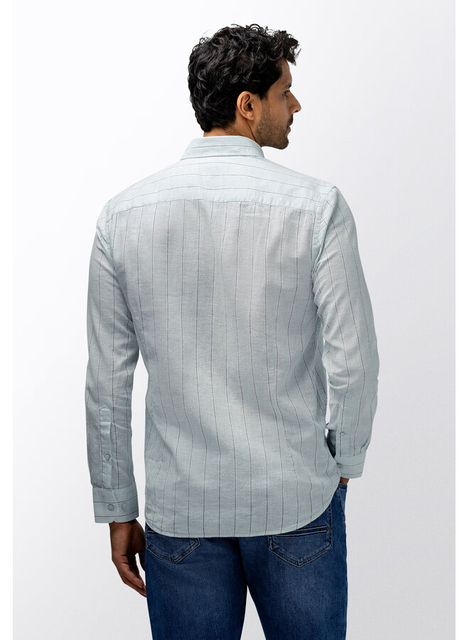 State of Art shirt met streep linnen licht blauw