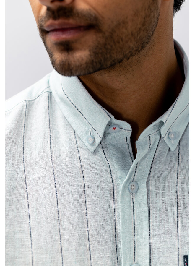 State of Art shirt met streep linnen licht blauw