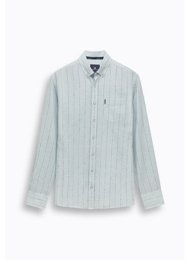 State of Art shirt met streep linnen licht blauw