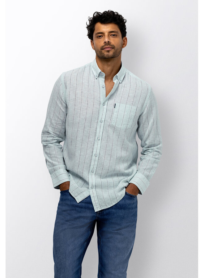 Overhemd lange mouw streep linnen licht blauw