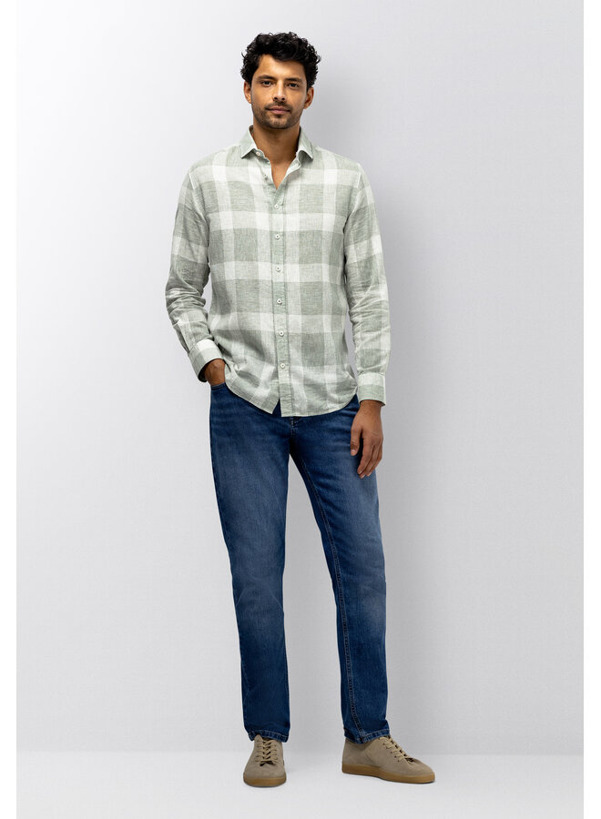 State of Art linnen shirt met ruitdessin groen