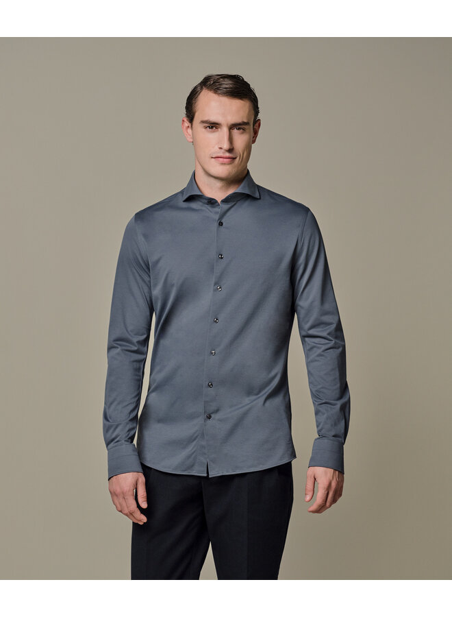 Profuomo Japanese knitted shirt solid mid blue