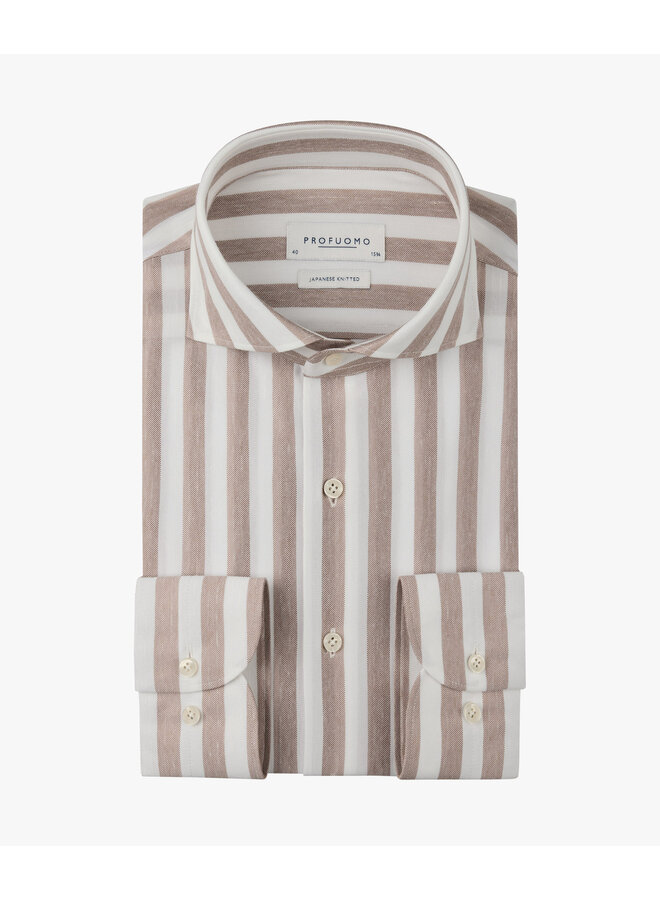 Profuomo Japanese Knitted overhemd streep Clay Red