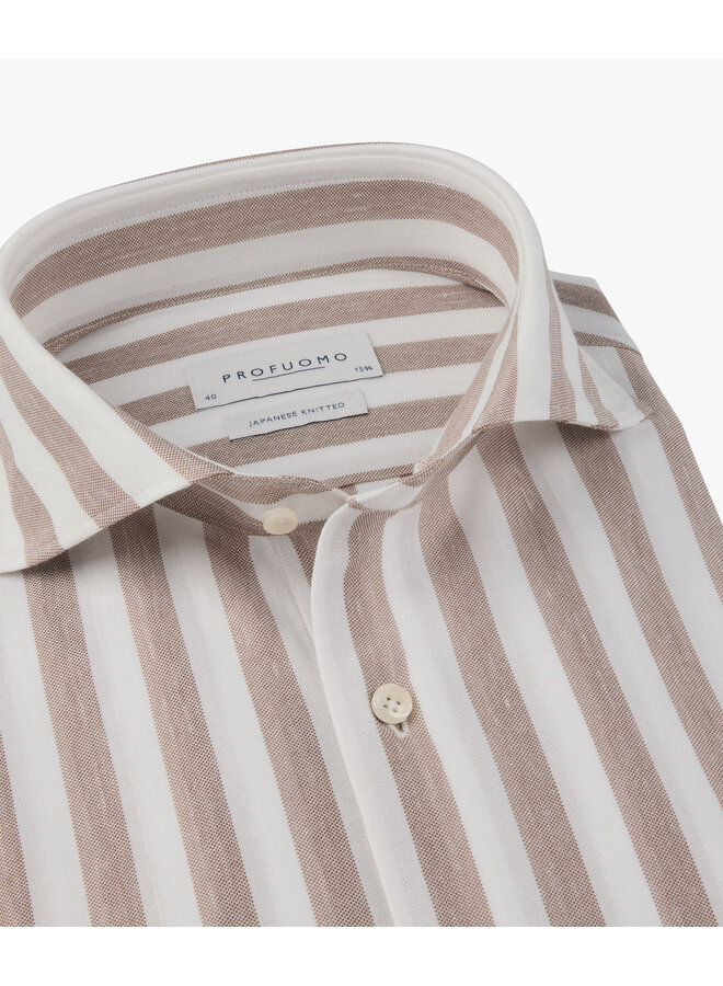 Profuomo Japanese Knitted overhemd streep Clay Red