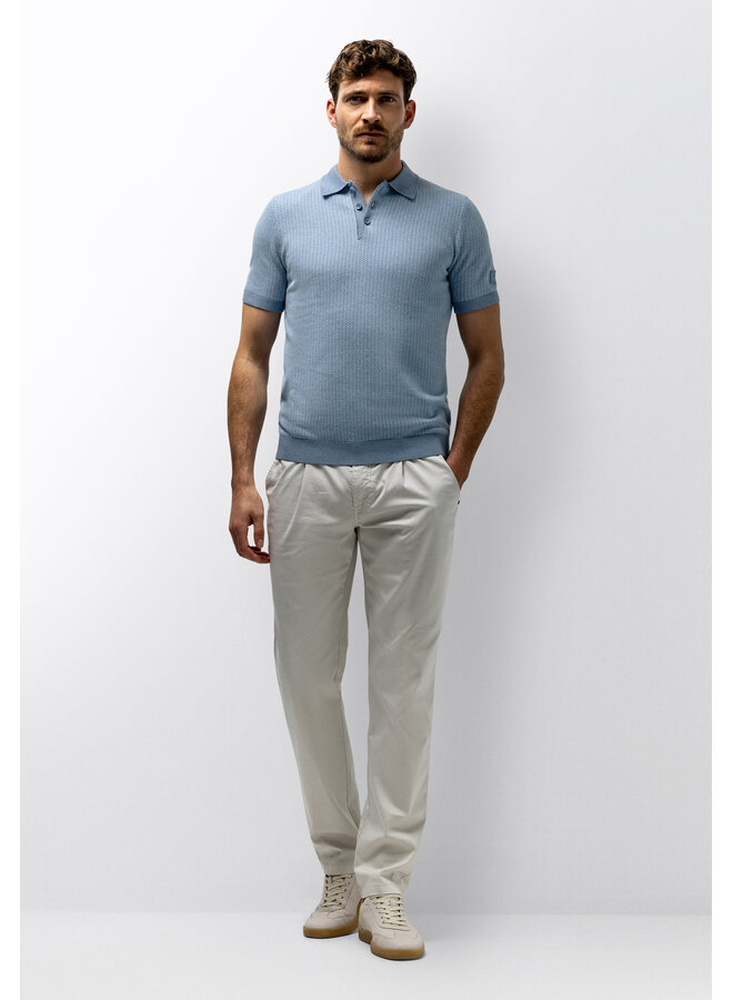 State of Art gebreide polo korte mouw print blue