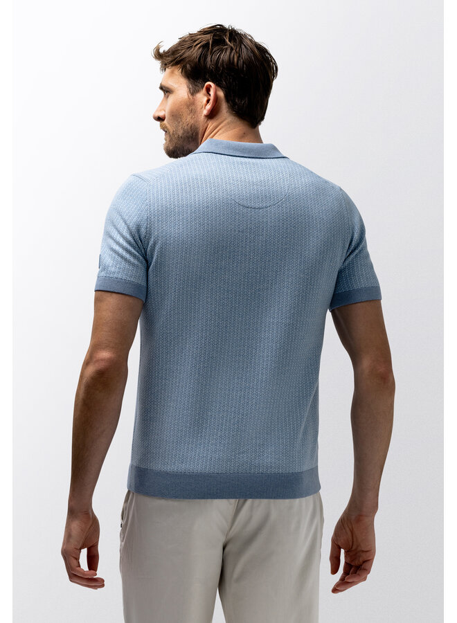 State of Art gebreide polo korte mouw print blue