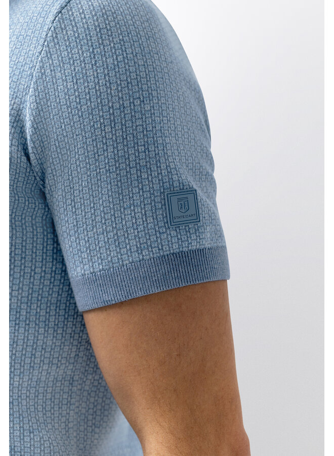 State of Art gebreide polo korte mouw print blue