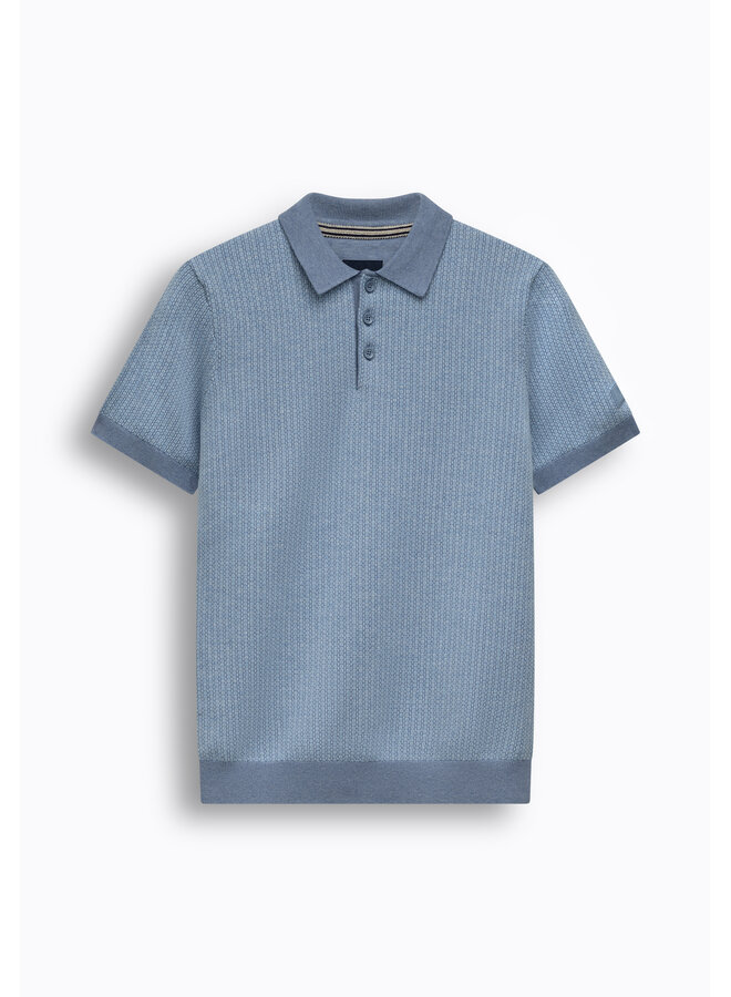 State of Art gebreide polo korte mouw print blue