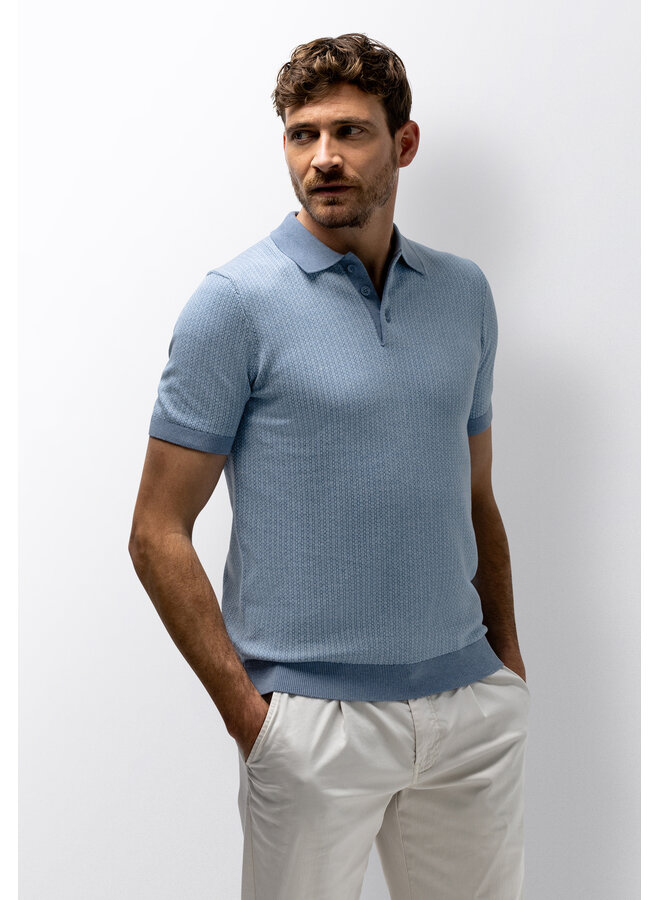 State of Art gebreide polo korte mouw print blue
