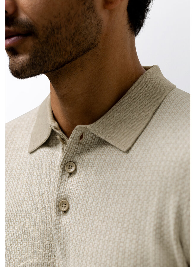 State of Art gebreide polo korte mouw print beige