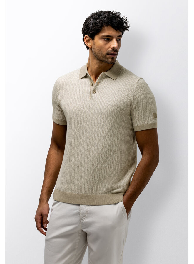 State of Art gebreide polo korte mouw print beige