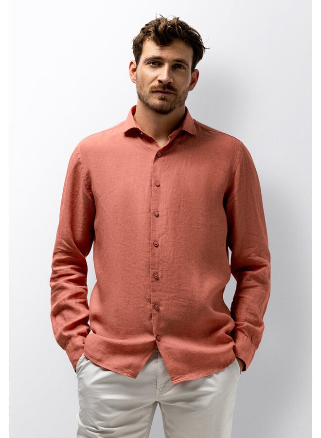 Linnen overhemd lange mouw old pink
