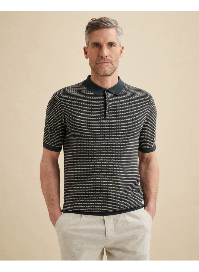Polo korte mouw gebreid patroon midnight blue