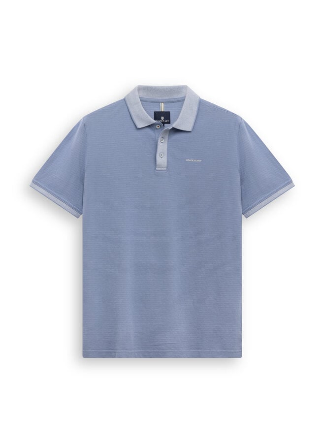 Polo korte mouw structuur met contrast kraag blue