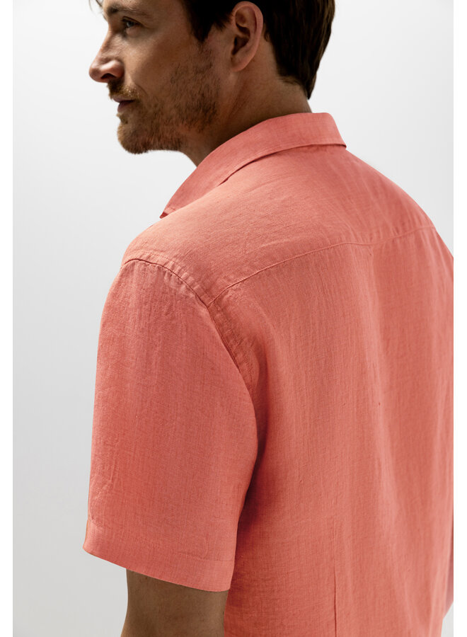 State of Art linnen shirt korte mouw koraal