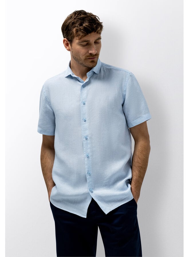 Linnen overhemd korte mouw light blue