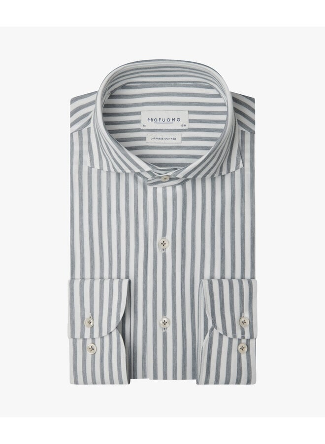 Profuomo Japanese Knitted shirt streep blauw