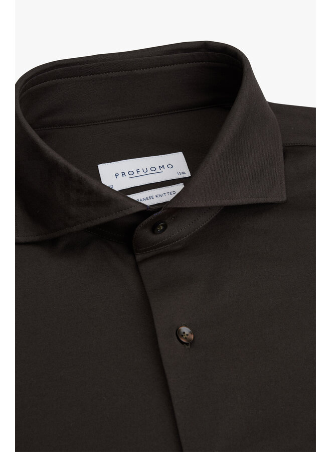 Profuomo Japanese knitted shirt donkerbruin
