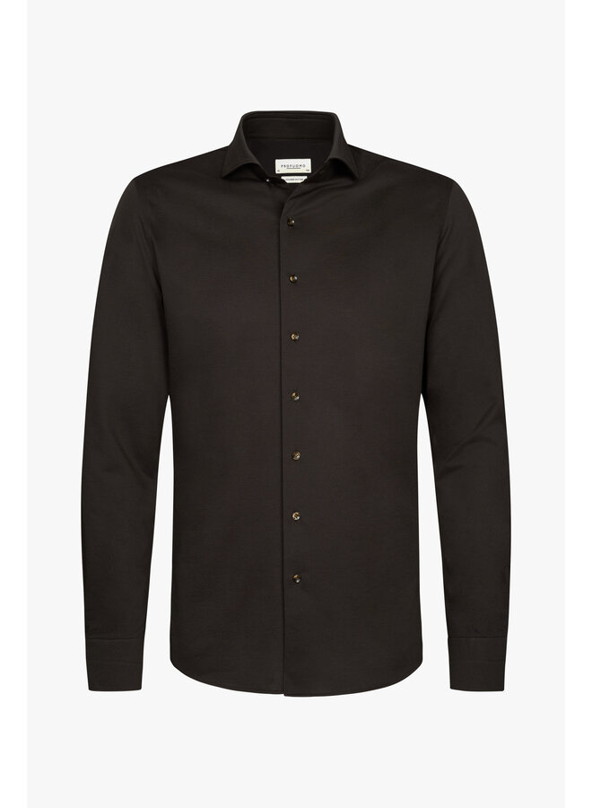 Profuomo Japanese knitted shirt donkerbruin