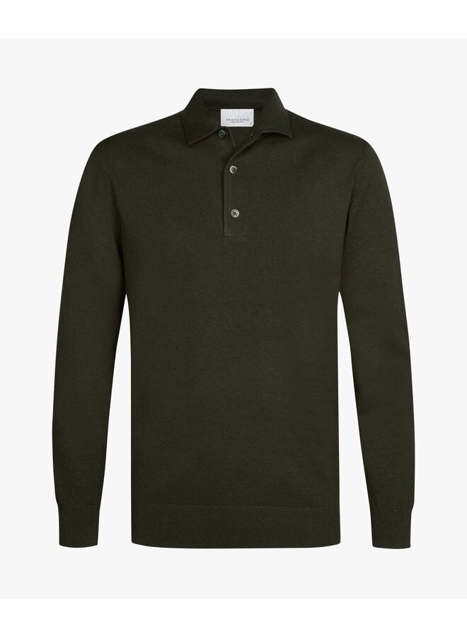 Polo lange mouw katoen lyocell dark green