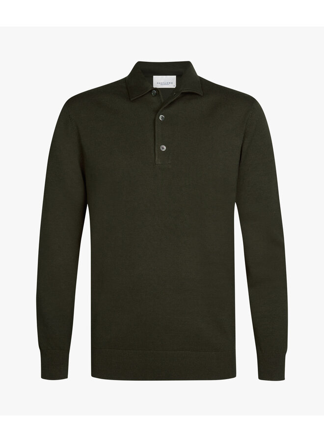 Profuomo polo lange mouw lyocell dark green