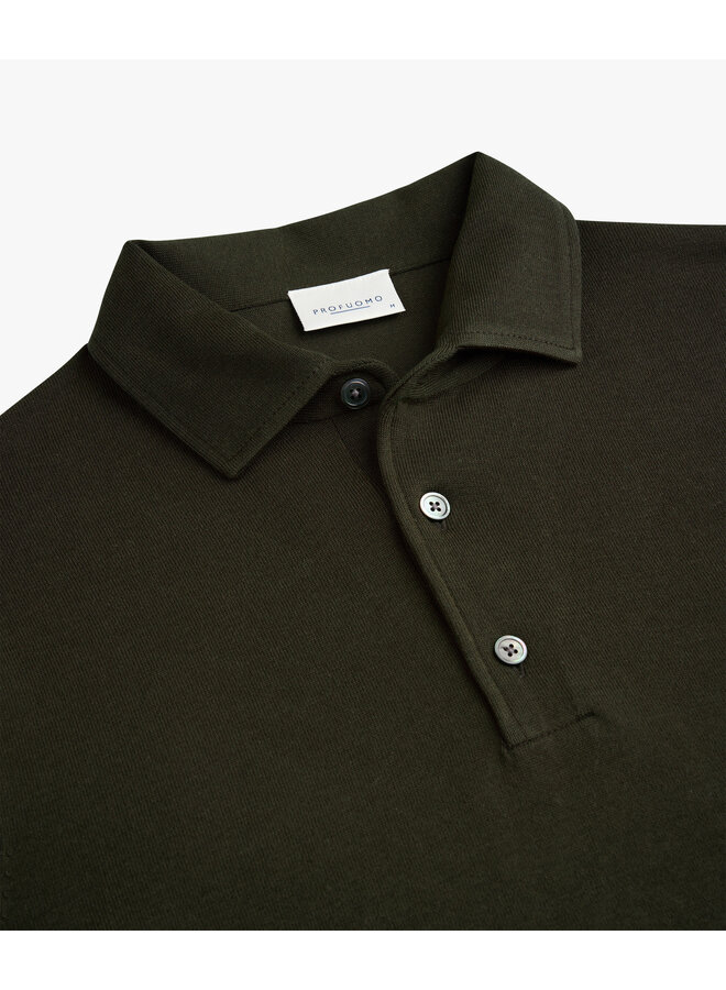 Profuomo polo lange mouw lyocell dark green
