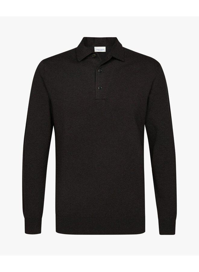 Polo lange mouw katoen lyocell dark brown