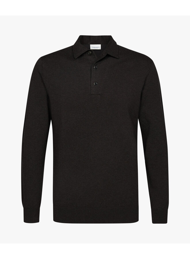 Profuomo polo lange mouw lyocell dark brown