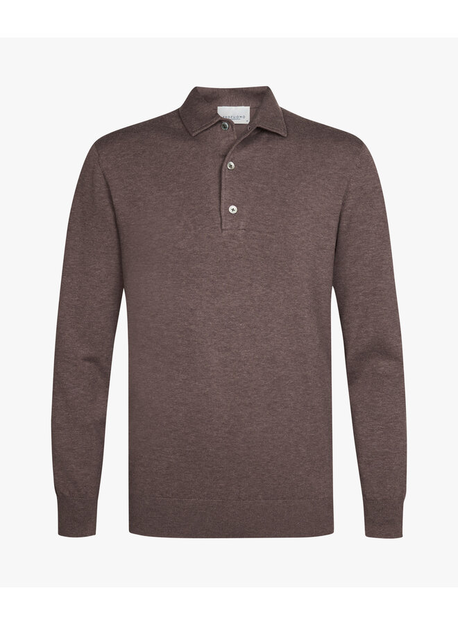 Polo lange mouw katoen lyocell aubergine