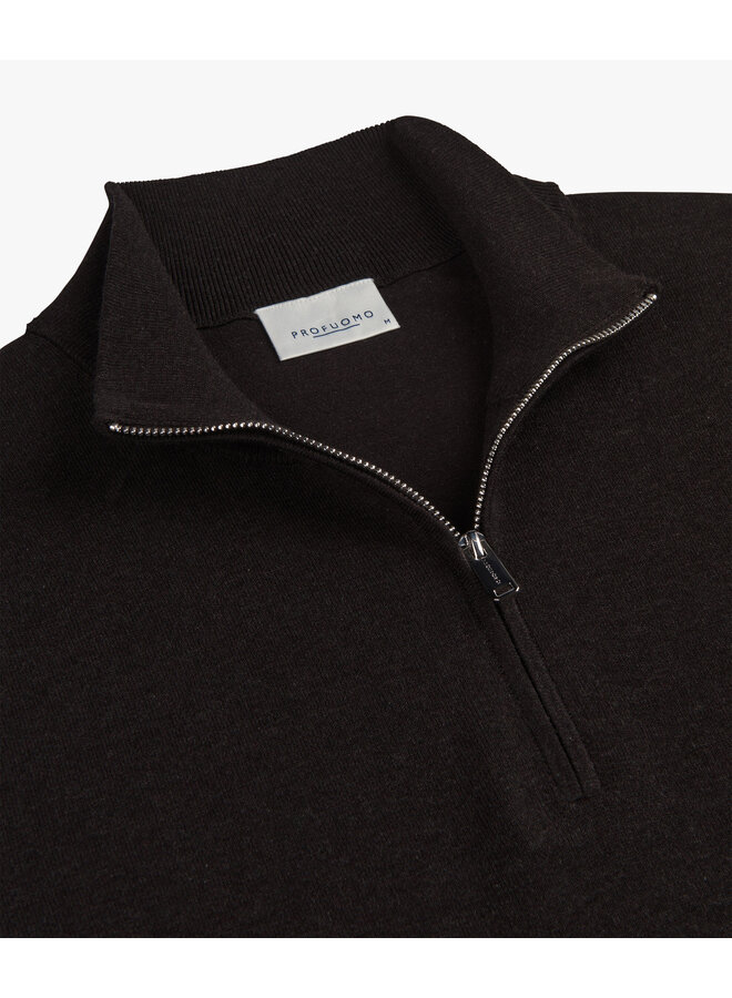 Profuomo half zip lyocell pullover donkerbruin